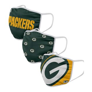 NFL Face Covers, Mund Nase Masken, 3er-Pack - Green Bay Packers