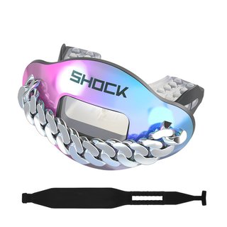 Shock Doctor Max AirFlow Lipguard 3D, with tether - chrome 3D iridescent chain