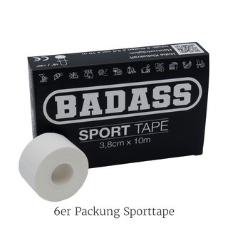 BADASS Sport Tape 3,8cm x 10m - wei,  1 Set(6 Rollen)