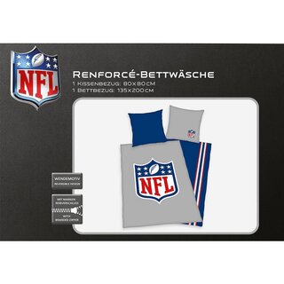 NFL Renforce reversible bed linen NFL Shield Logo - 135cm x 200cm Grey-Navy