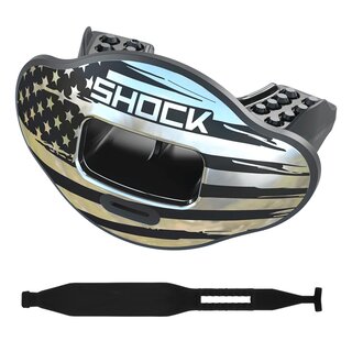 Shock Doctor Max Airflow 2.0 Chrome Silver Flag Mouthguard with Detachable Strap